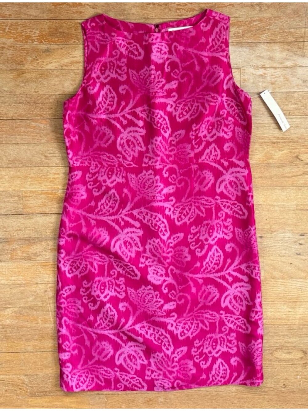 Vintage Floral Batik Print Silk Dress Size Small 90s Pink Dupioni Sleeveless